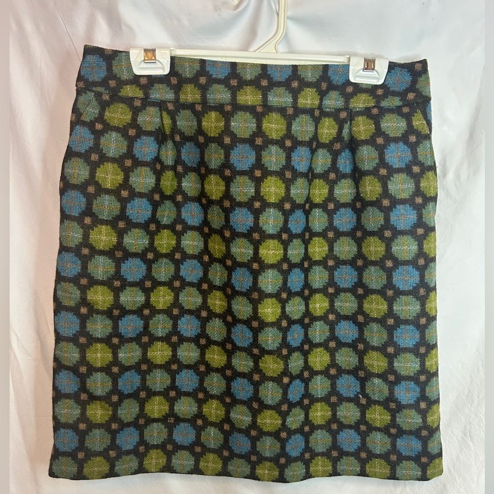 Women's Boden Blue Green Black Spotty 100% Wool Skirt Size 10L
